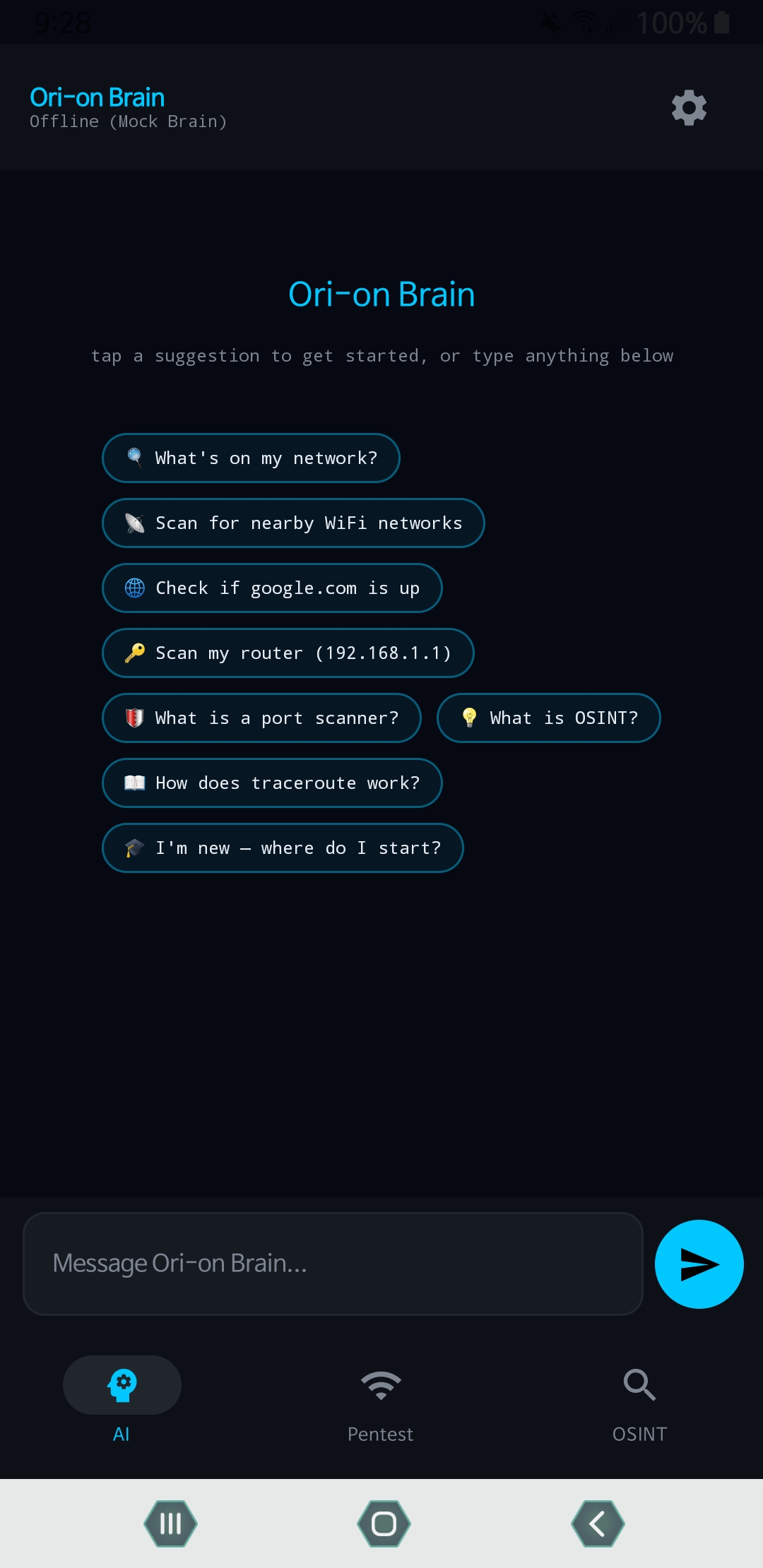 Optix AI home with quick suggestion chips