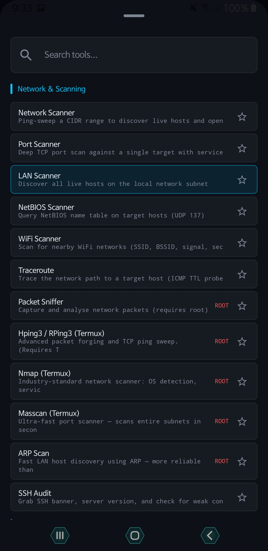 Optix network and scanning tools list